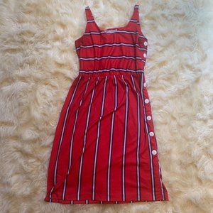 80s 90s Striped Red White Blue Jersey Tank Top Babydoll Dress